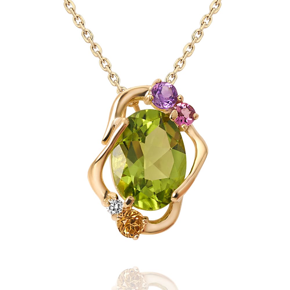 Colar Afresco em Ouro Amarelo com Peridoto, Ametista, Turmalina Rosa, Citrino e Diamante