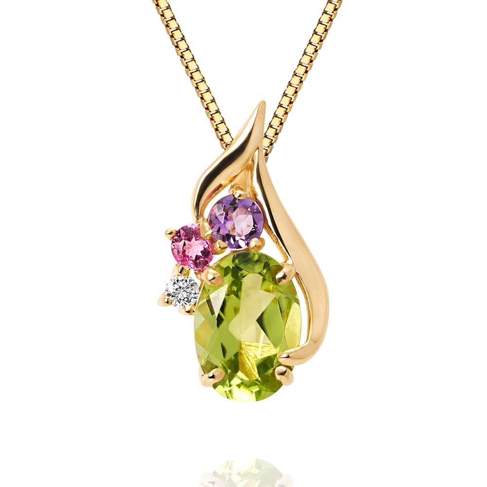 Colar Afresco em Ouro Amarelo com Peridoto, Ametista, Turmalina Rosa e Diamante