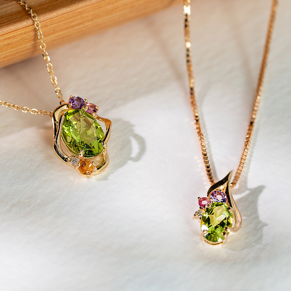 Colar Afresco em Ouro Amarelo com Peridoto, Ametista, Turmalina Rosa e Diamante