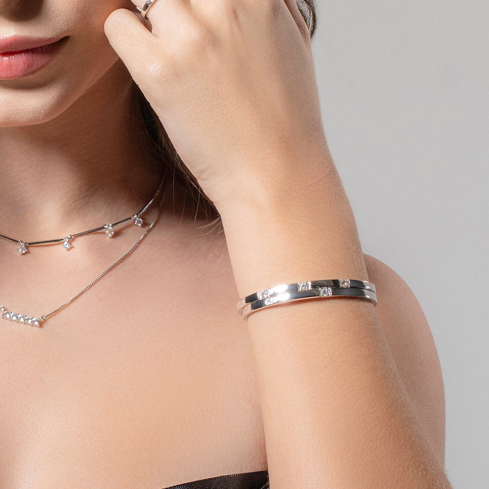 Pulseira Sparkles em Prata com Topázios Brancos - JFY