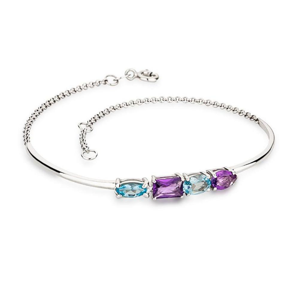 Pulseira Colorful em Prata com Topázio Sky e Ametista - JFY