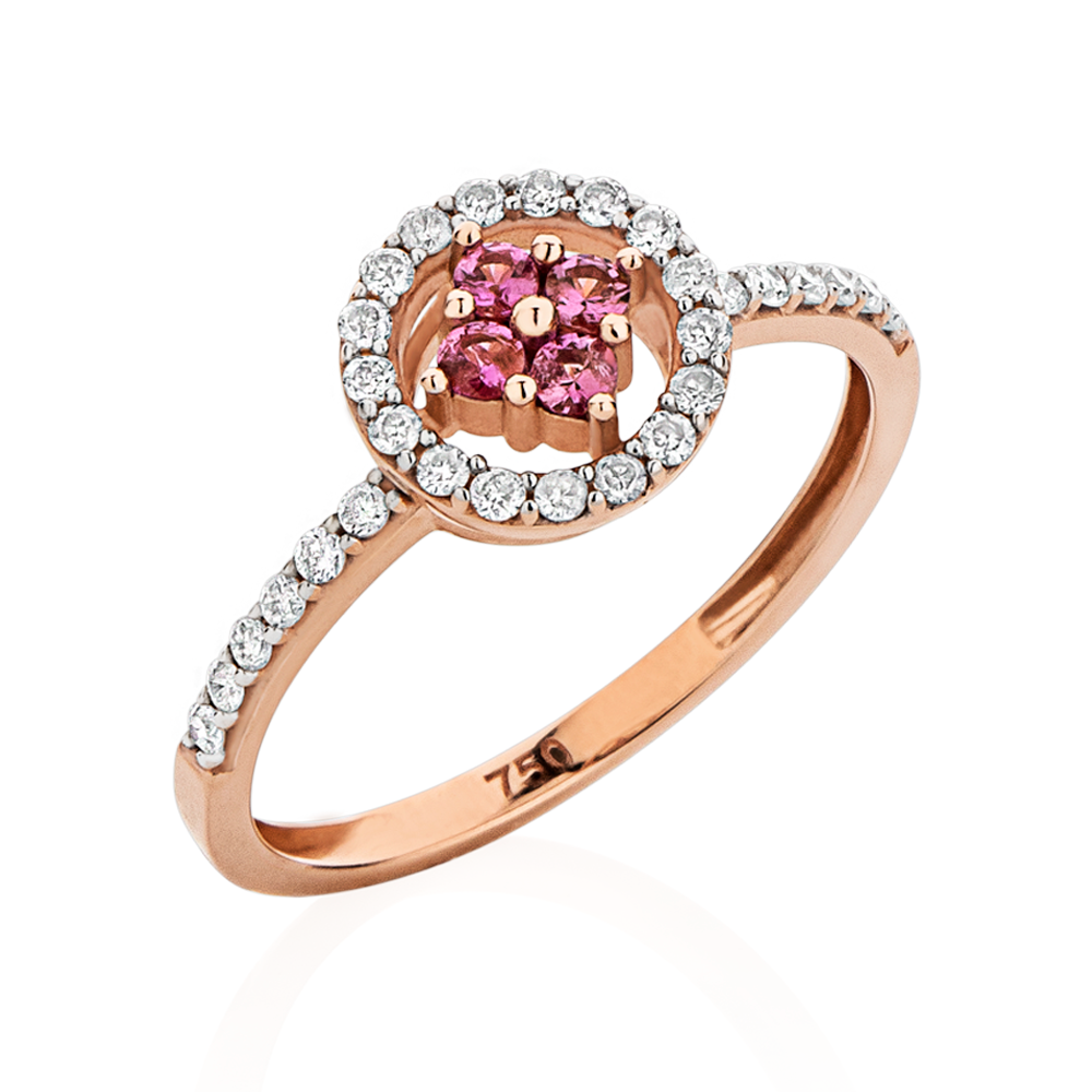 Anel em Ouro Rosé com Safiras Pink e Diamantes - Glamis