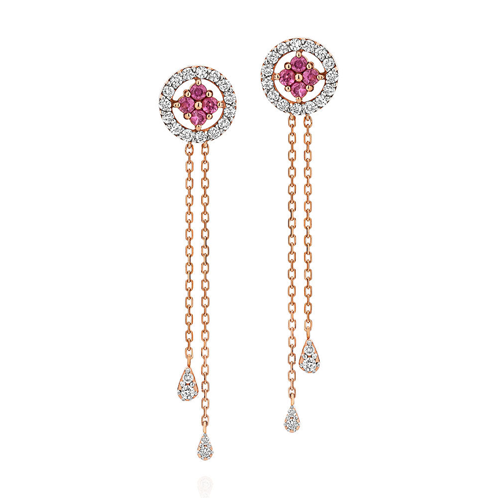 Brinco em Ouro Rosé com Safiras Pink e Diamantes - Glamis