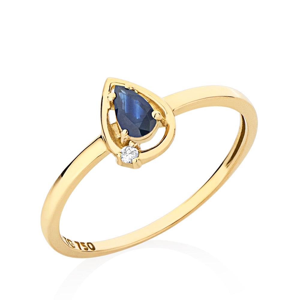 Anel Luar em Ouro Amarelo com Safira Azul e Diamante