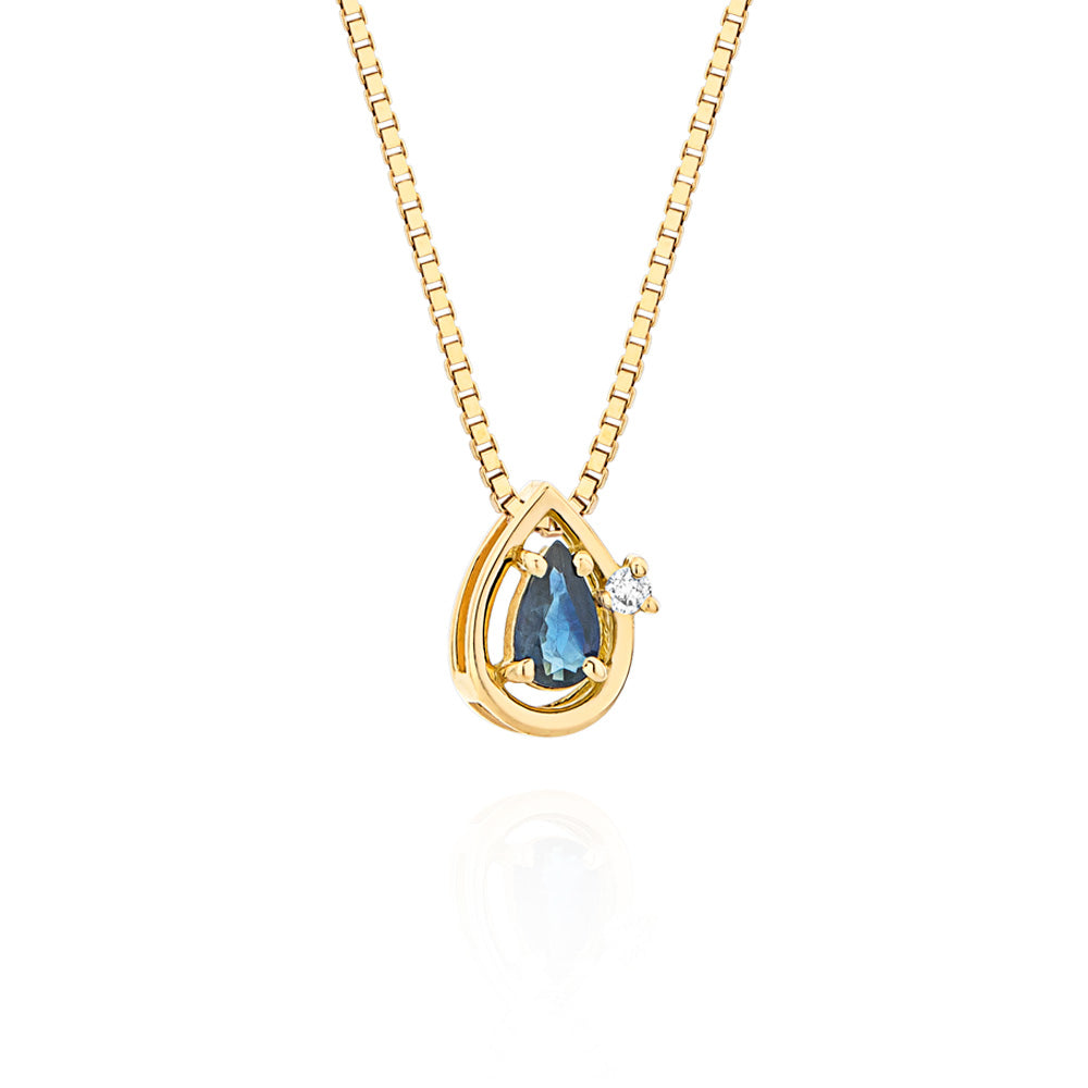 Pingente Luar em Ouro Amarelo com Safira Azul e Diamante